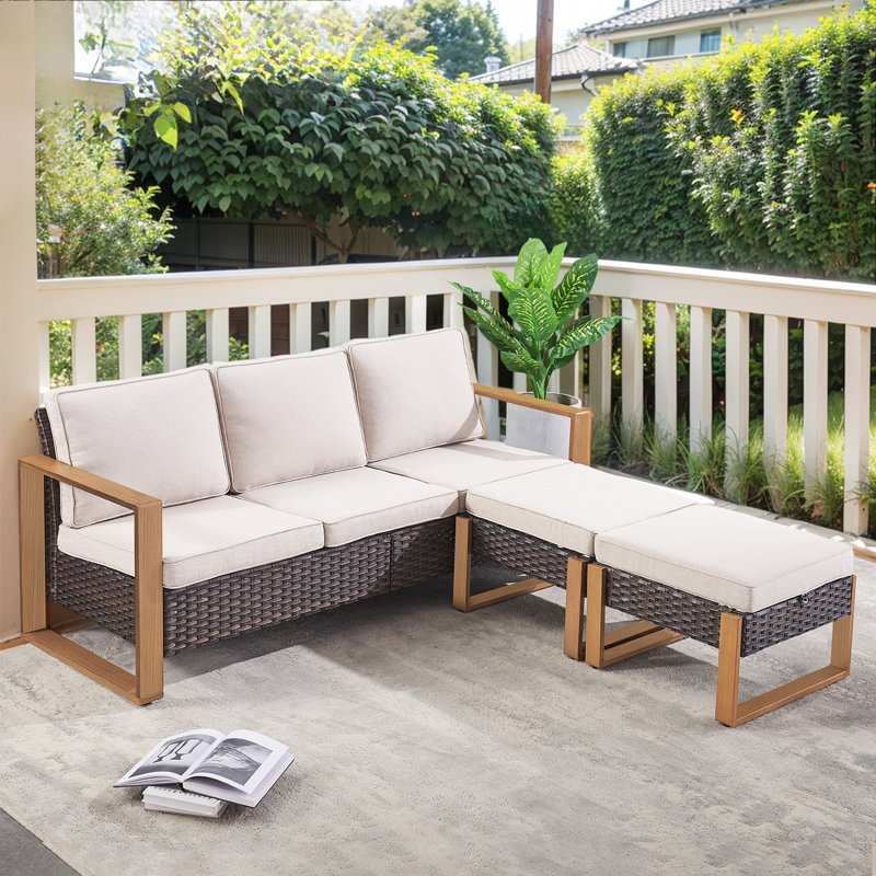 Allcot 75 " W Straight Powder Coated Steel Patio Sofa with Cushions, Beige, Brown