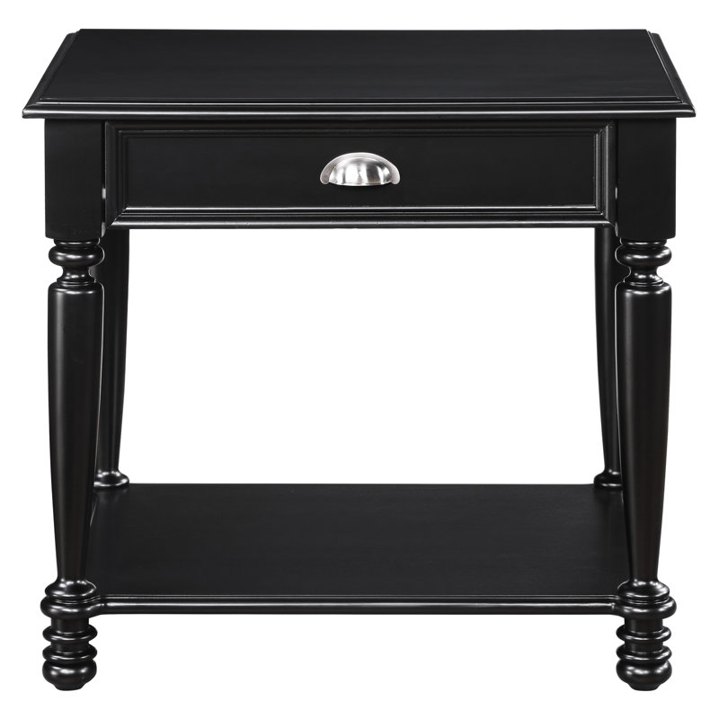 Table de bout Classic Design en noir avec tiroir et tablette en bois pour une décoration traditionnelle