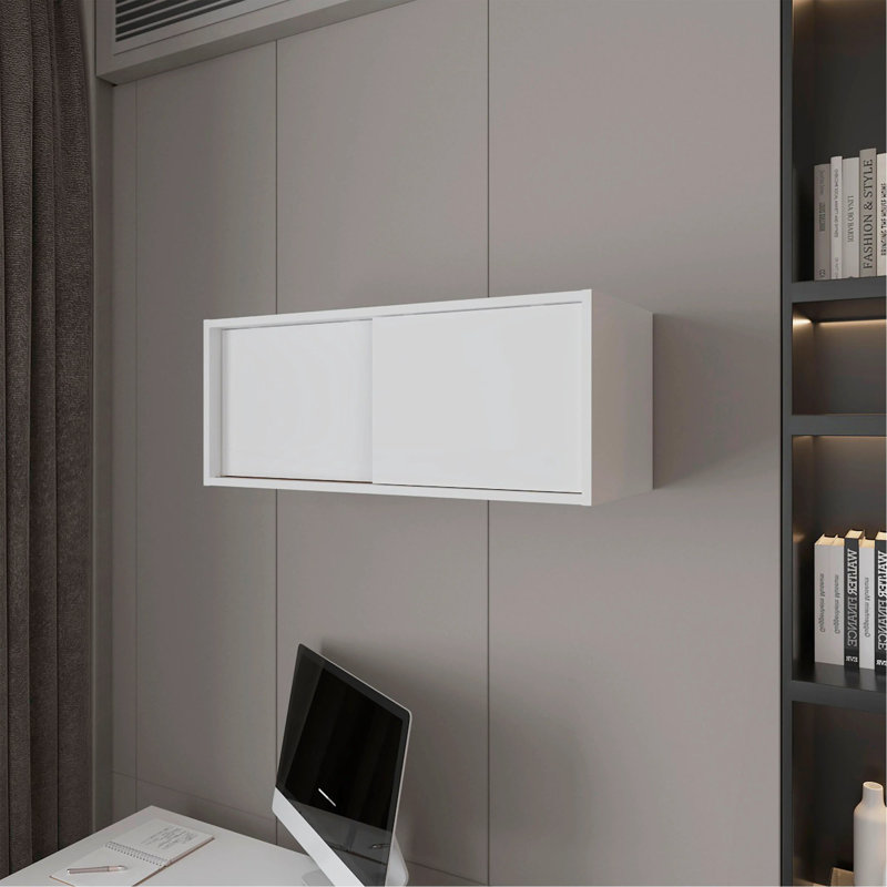 Floating Cabinet With Sliding Door, White