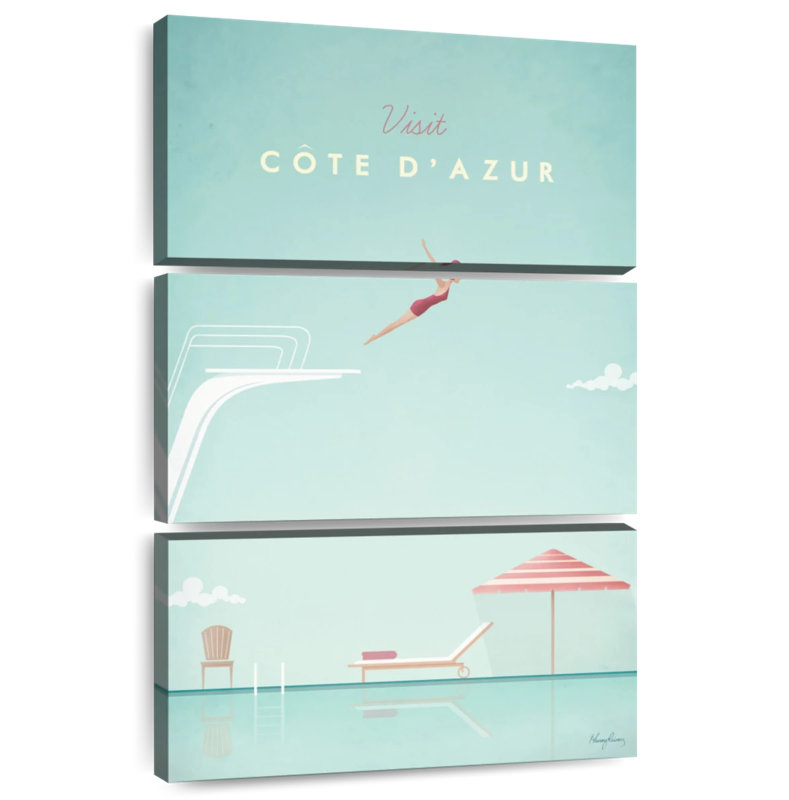 Affiche de voyage rétro Cote D'azur, H 57 po x l 36 po