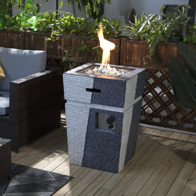 Concrete Outdoor Heating Fireplace - Propane Gas, 40000Btu Output, Blue, 20In X 29.1In, Includes Rain Cover Patio Gas Burner, 2.2Inch Bowl Depth, 40000Btu, 29.1In Height