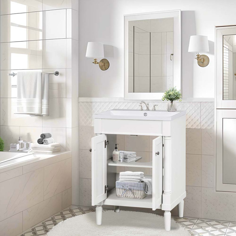 Sharlyne 24'' Single Bathroom Vanity with Resin Top, White