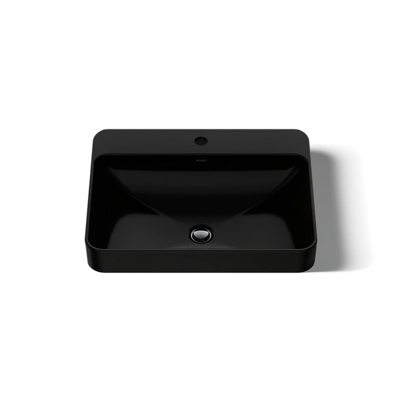 Vox Vitreous China Rectangular Vessel Bathroom Sink with Overflow, Black Black, 1