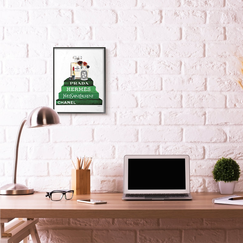 «Fashion Designer Makook Bookstack Green», impression, H 20 po x l 16 po, Giclée encadrée noir minuit