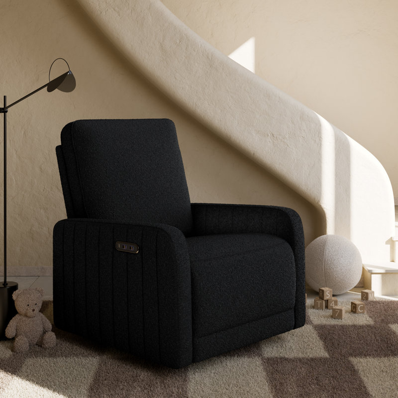 Fauteuil oscillant inclinable électrique pivotant très grand avec charge USB de Kyoto, Bouclé noir