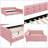 Queen Size Pink Linen Upholstered Daybed with Support Legs - Convertible Sofa & Sleeper, No Box Spring Needed-1604134445