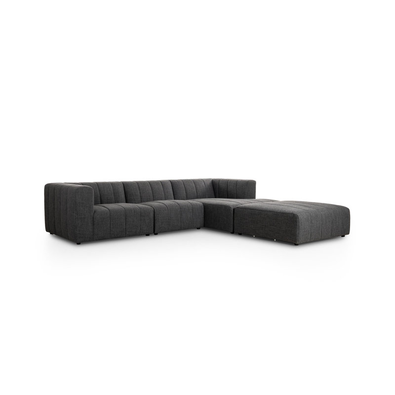 Grayson 110" Left Hand Facing Sectional with Ottoman, Right Hand Facing, Saxon Charcoal Polyester Blend