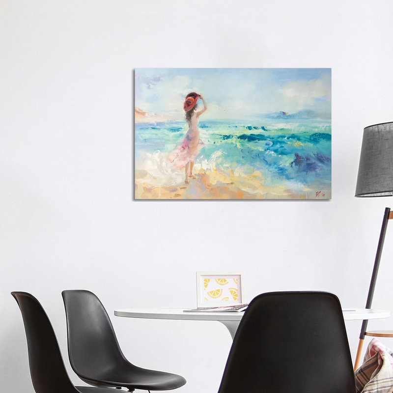 Girl In Red Hat On The Beach by Katharina Valeeva - Wrapped Canvas Painting, 101.6 cm H x 66.04 cm W x 1.91 cm D