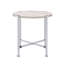 Table de bout ronde avec support en forme de X, chêne blanc et chrome