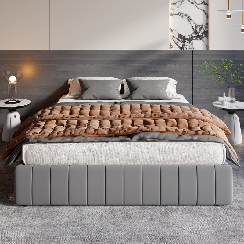 Modern Channel‑Tufted Upholstered Platform Storage Bed With 4 Locking Drawers, Gray, Full