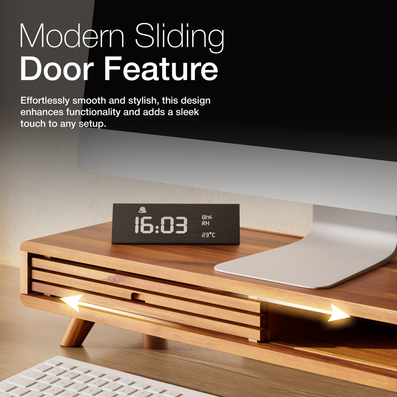 Corrigan Studio® Acacia Wood Monitor Stand with Sliding Door - Wooden ...