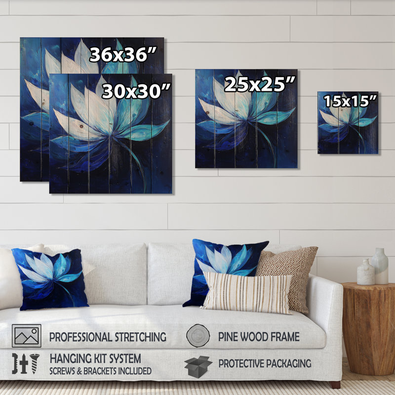 Mélodie éternelle de tulipe bleue I - Décoration murale traditionnelle en bois sur bois de pin naturel