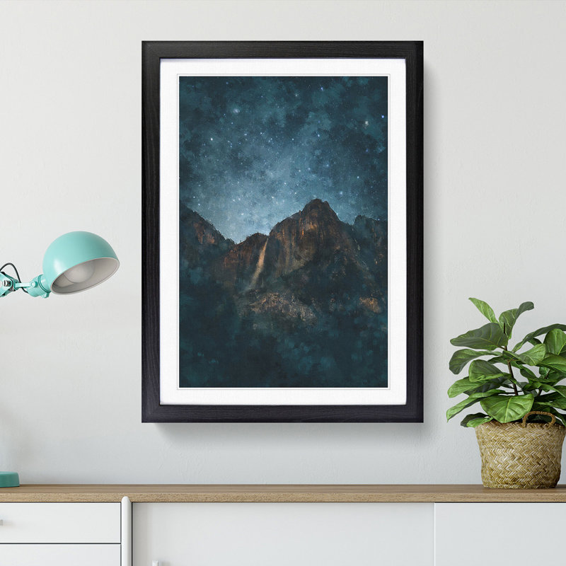 Waterfall in Yosemite California - Picture Frame Painting Print, 63cm H x 45cm W x 2cm D, Black Framed