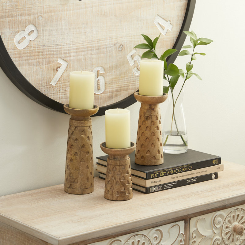 9.85'' H Wood Tabletop Candlestick