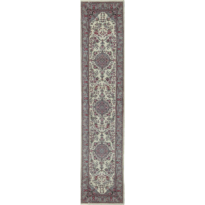 Hand-Knotted High-Quality Ivory, Pink, and Green Runner