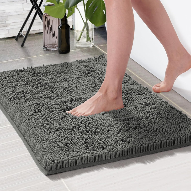 Chenille Non-Slip Non-Slip Bath Mat, Grey, 40cm Width X 60cm Length