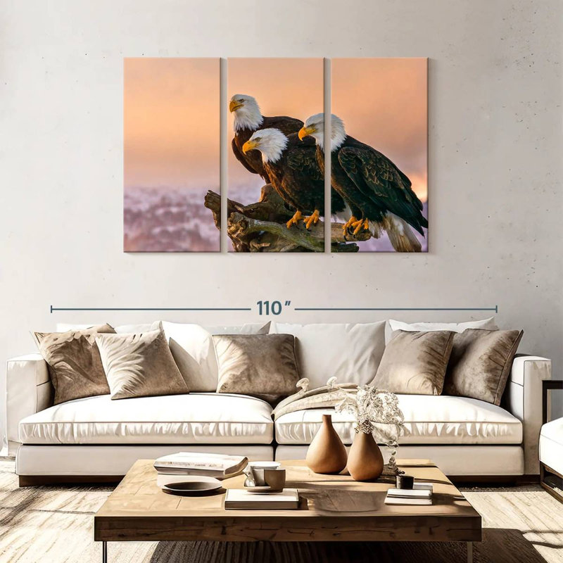 Three American Bald Eagles, 48" H x 74" W