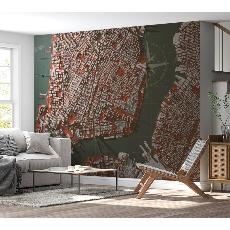 Papier peint carte carte - Rendez-vous à Manhattan, L 82 po x l 118 po
