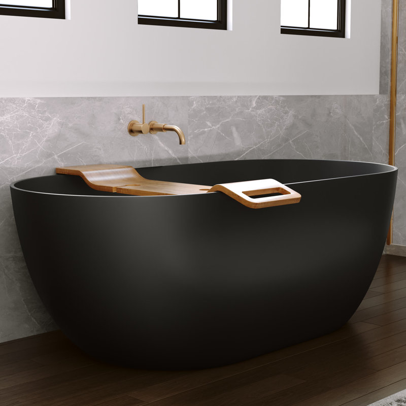 Catino 66" Solid Surface Soaking Freestanding Tub - Matte Black, Matte Black