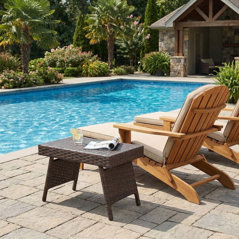 Weather Resistant Fade Proof Sturdy Portable Folding Patio PE Rattan Side Coffee Table With Stable Anti Slip Support Base For Garden Backyard