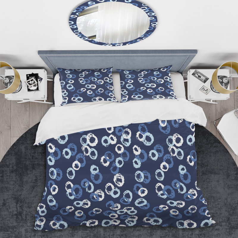 Motif de cercle bleu - ensemble de housse de couette abstrait - polyester microfibre