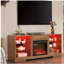 Meuble télé moderne avec foyer électrique, tablettes en verre et lumières DEL-1786308418