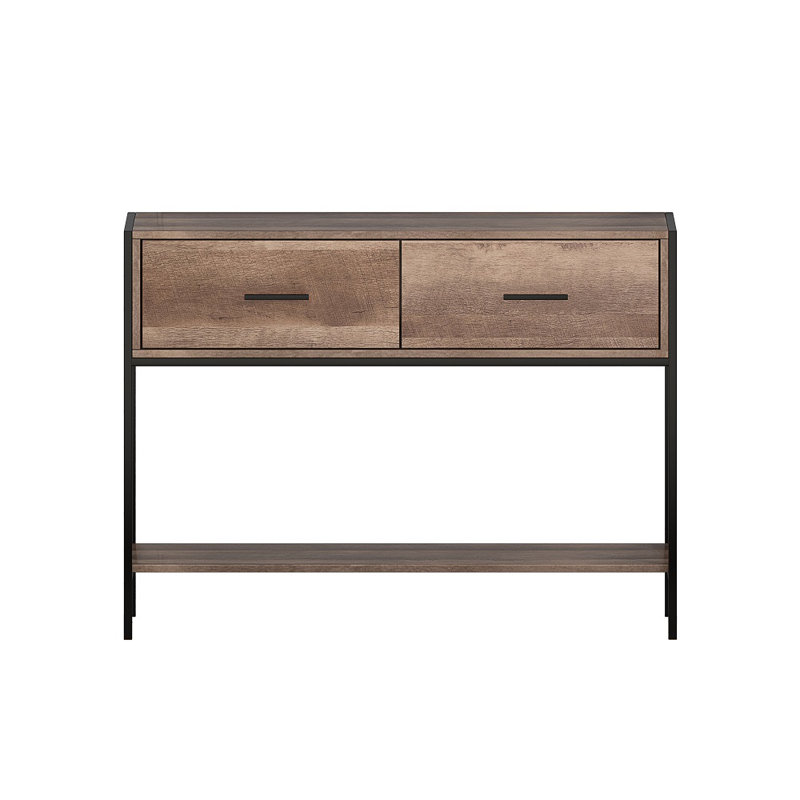Esteban 2 Drawer Console Hallway Table. Industrial Style. Black Metal Frame.