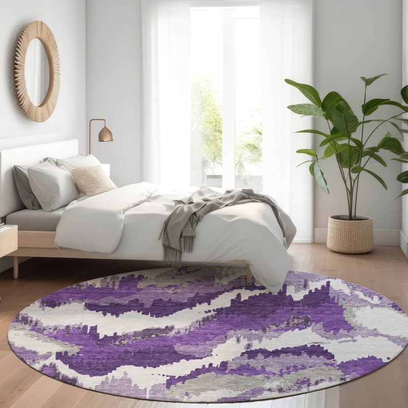 Tapis mauve de qualité supérieure lavable à la machine Prisco, Rond 8 pi