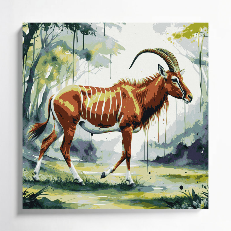 Faune bongo, art mural sur toile beige, H 16 po x l 16 po