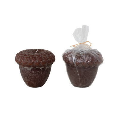 Unscented Acorn Shaped Candle In Powder Finish, Brown