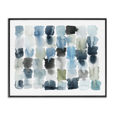 «Ocean Inspired Abstract Tiles», aquarelle bleue et verte, estampe numérique encadrée par Grace Popp