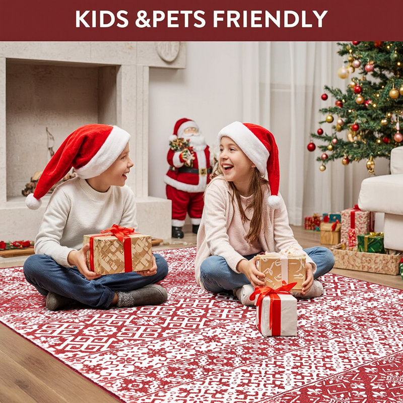 Howlond Christmas Decorative Washable Area Rug With Non-Slip Backing, Rectangle 5' x 7'