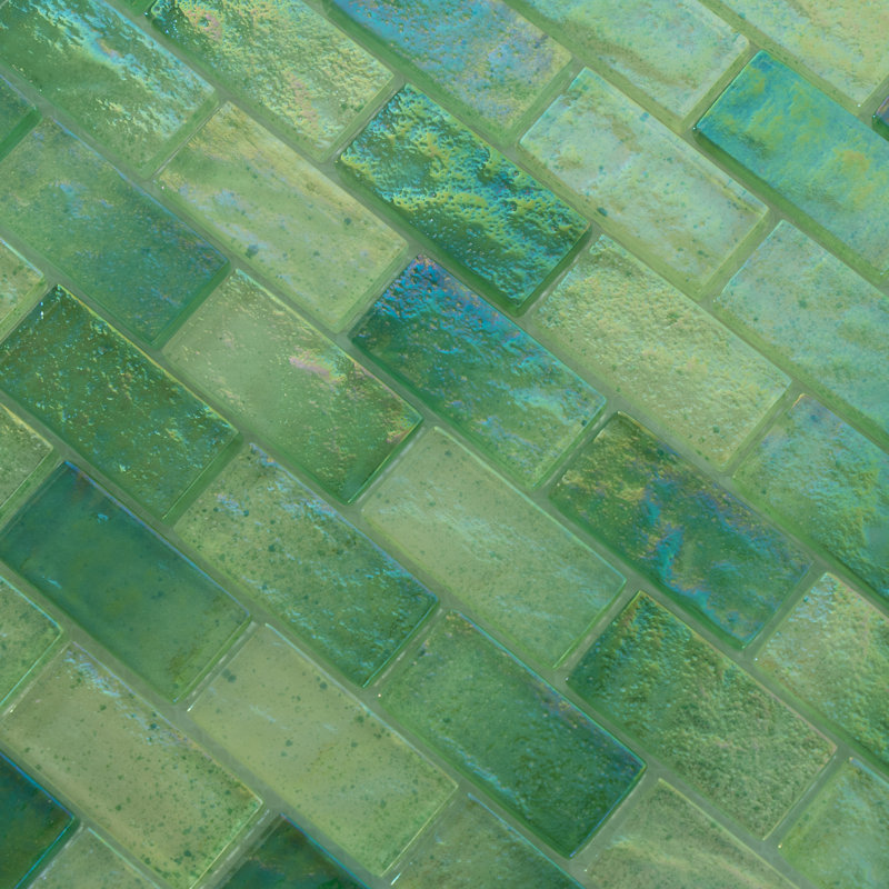 Swimming Pool 1" x 2" Straight Edge Glass Mosaic Tiles in Sea Shadow, Emerald Bay 