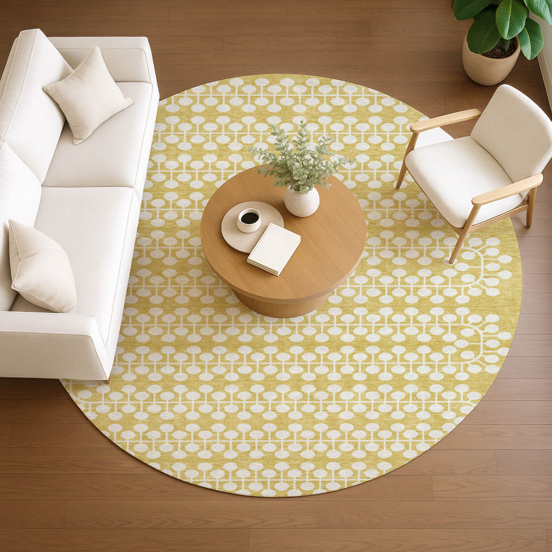 Machine Washable Indoor/Outdoor Boruta ACN2247 Geometric Rug, Round 8'