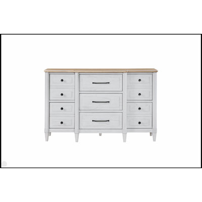Petite commode compacte pour adolescent avec sept tiroirs et placages de mindi durables, finition ciment et sable pour les chambres à coucher modernes