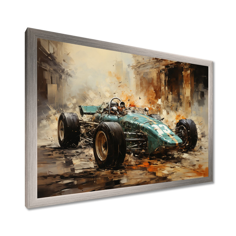 Illustration rétro rétro de voiture de sport - voiture de course, art mural, H 30 po x l 40 po x P 1,5 po, Cadre argenté
