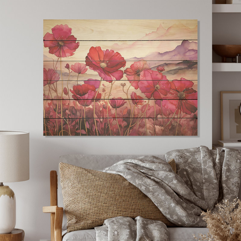 «Perfectly Passionate Flowers Field», art mural en bois sur bois de pin naturel, H 10 po x l 20 po