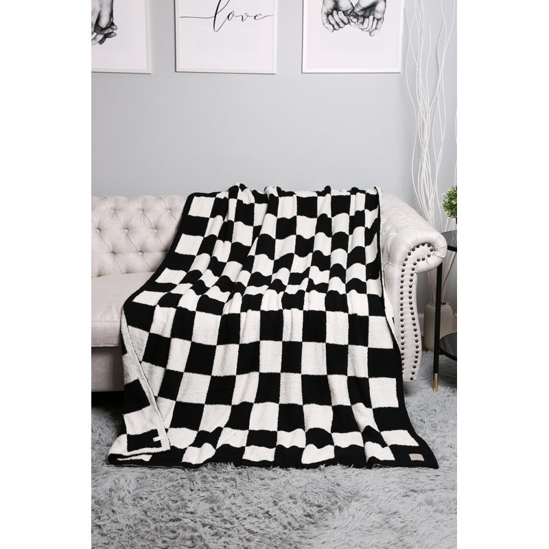 Checkered Pattern Luxury Soft Throw Blanket, Black