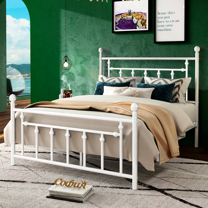 Artima Metal Platform Bed,Quiet and Sturdy,No Box Spring Needed, Easy Assembly, Queen, White