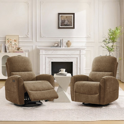 Fauteuil inclinable, oscillant et pivotant moderne en chenille avec support lombaire, accoudoir rond et double poche, USB et Type-C