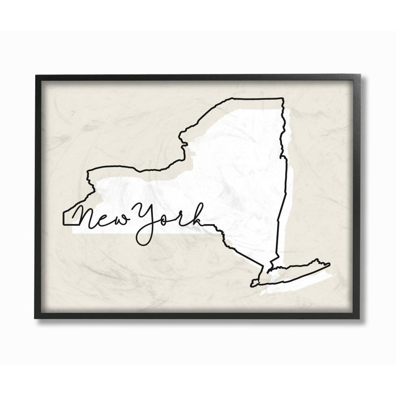 «New York Home State Map Neutral Design», impression sur toile, H 11 po x l 14 po x P 1,5 po, Giclée encadrée noir minuit