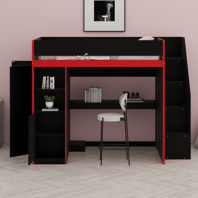 Lit mezzanine avec bureau et rangement Gaming