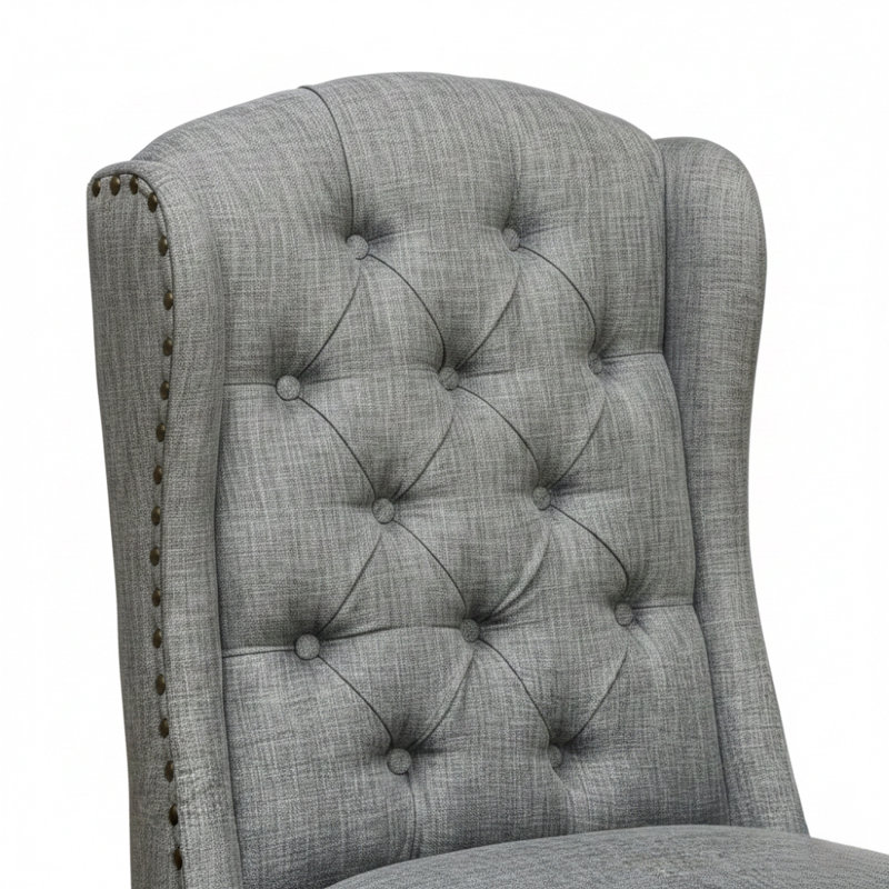 Ensemble de 2 fauteuils à oreilles Elvixa avec cadre noir antique et revêtement gris clair