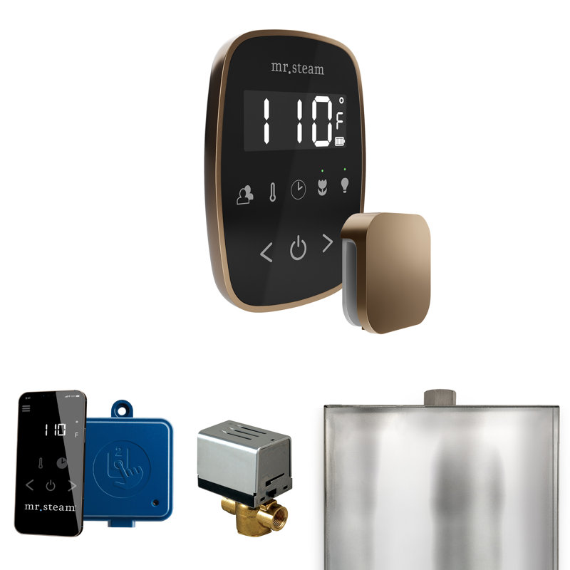 Ensemble de commande de douche à vapeur ButlerFlex avec contrôle TempoFlex et tête de vapeur , Noir / bronze nouveau