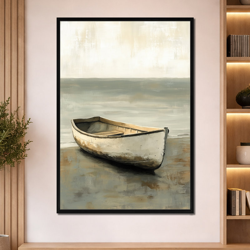 " Quiet Harbour Rowboat I ", H 60 po x l 40 po, Cadre flottant noir