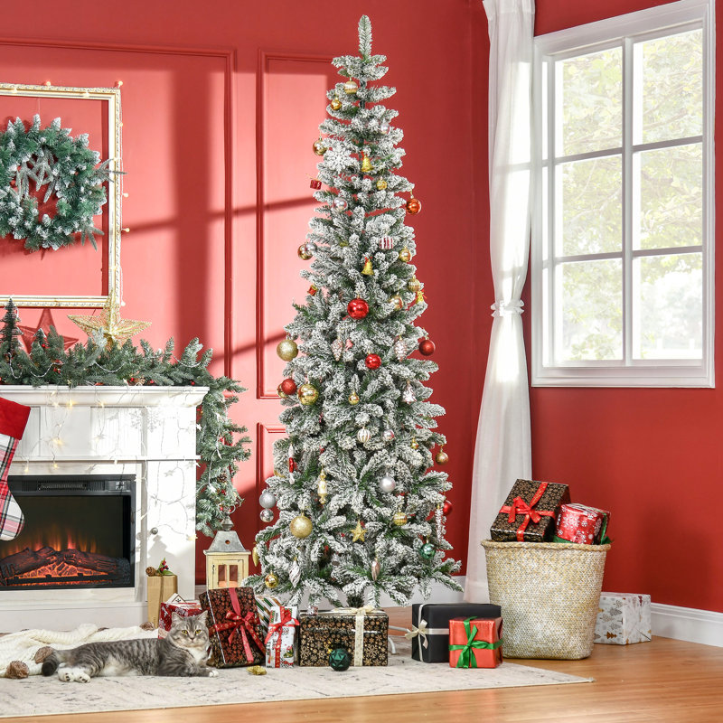 Arbre de Noël 7,5 pi, pin mince avec 668 pointes, base stable, arbre artificiel à dégagement automatique, base robuste réaliste, déballage automatique