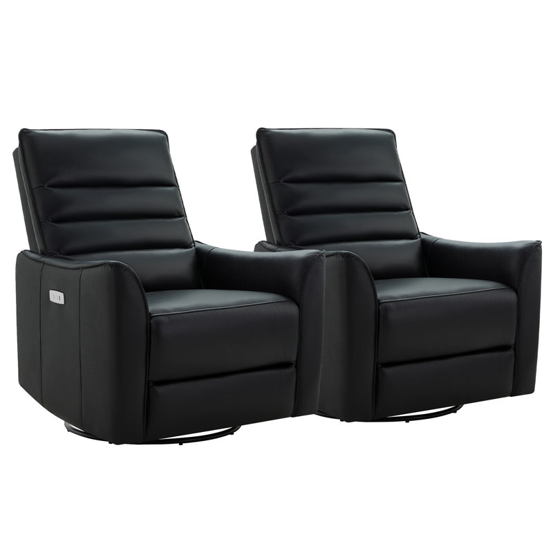 Fauteuil inclinable électrique pivotant en cuir véritable Gabi (ensemble de 2), Floride - noir