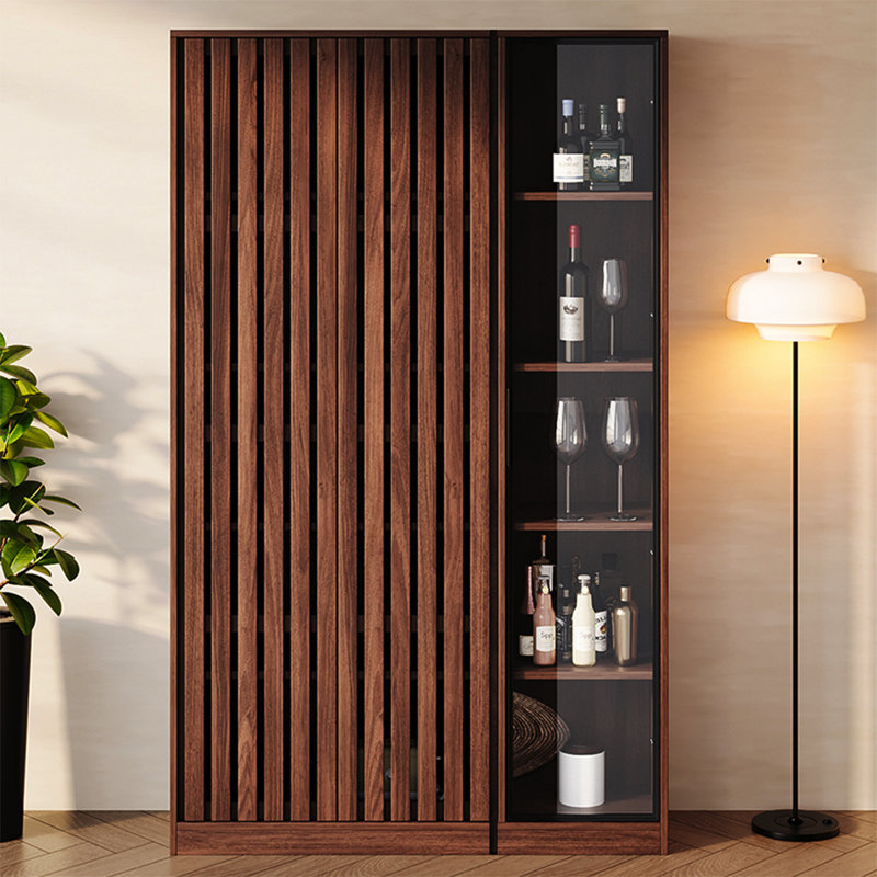 47.24" Retro Light Luxury Walnut Color Wine Cabinet & Display Cabinet Combination, Tempered Glass Door