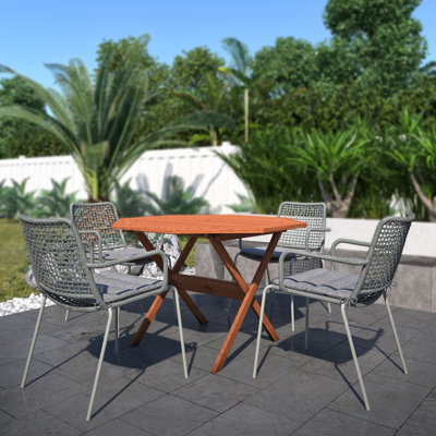 Anautica Outdoor Patio 5pc 100% FSC Certified Wood, Aluminum and Rope Dining Set