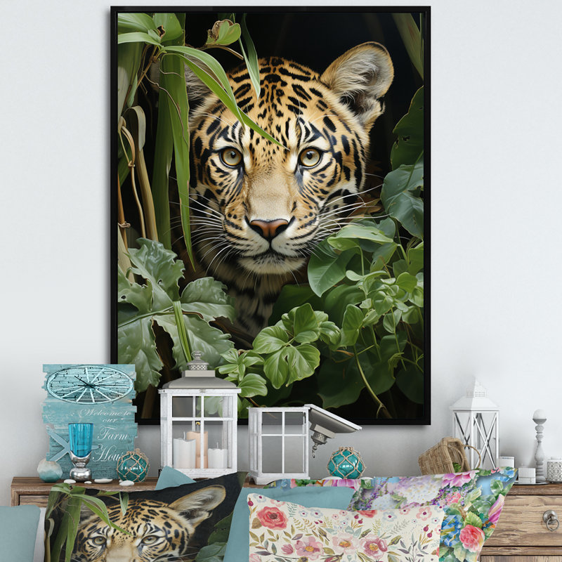 «Asian Art Tigers In Jungle», reproduction d'art sur toile, H 44 po x l 34 po x P 1,5 po, Cadre flottant noir
